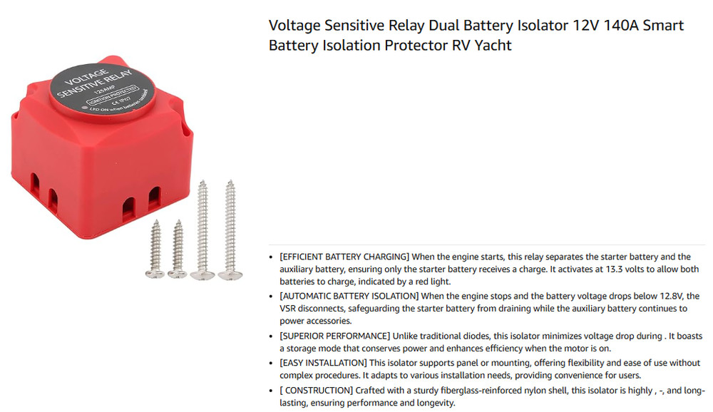 Voltage Sensitive Relay Dual Battery Isolator 12V 140A Smart Battery Isolation