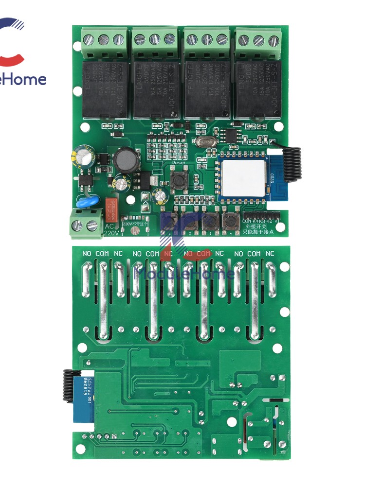 AC 220V 10A Smart 4-CH 433MHz WiFi Remote Control Relay Switch Module Tuya APP