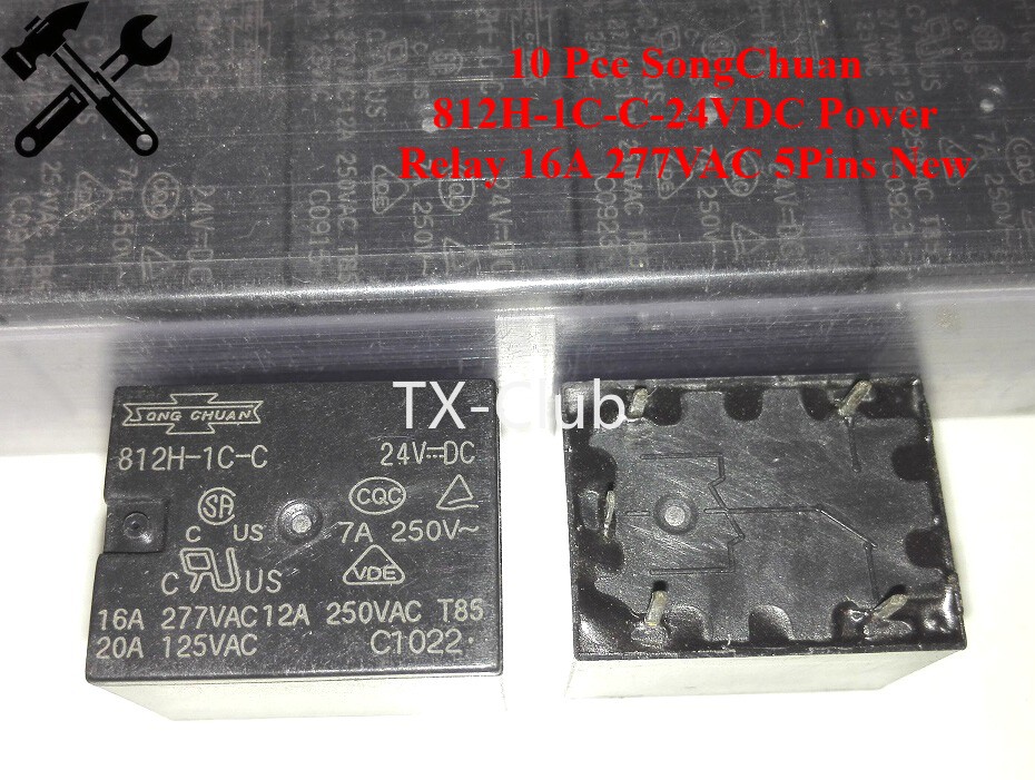 10 Pce SongChuan 812H-1C-C-24VDC Power Relay 16A 277VAC 5Pins New