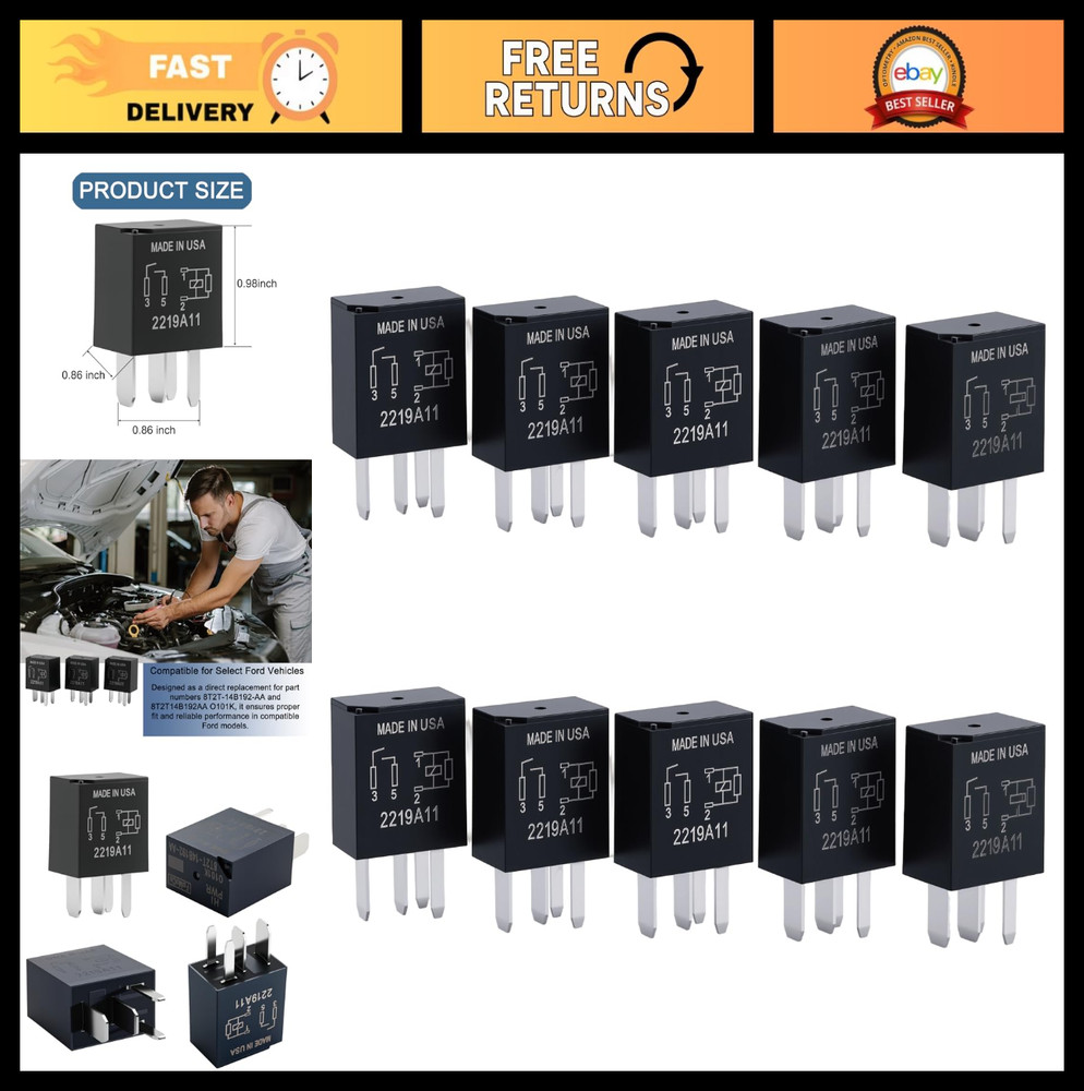 8Pcs 12VDC 4-Pin Automotive Relay, Compatible with Ford, High-Performance Relay