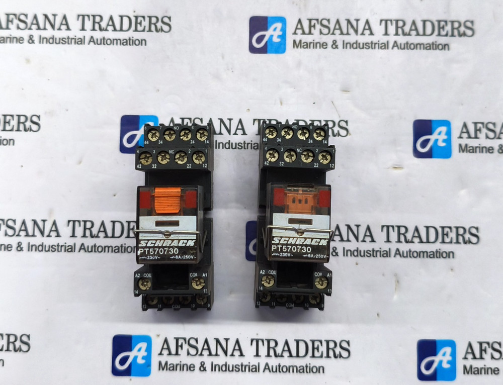 LOT OF 2X SCHRACK PT570730 RELAY WITH BASE PT78704 230VAC