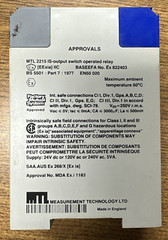 MEASUREMENT TECHNOLOGY MTL2215 IS OUTPUT SWITCH OPERATED RELAY *USED-GUARANTEED*