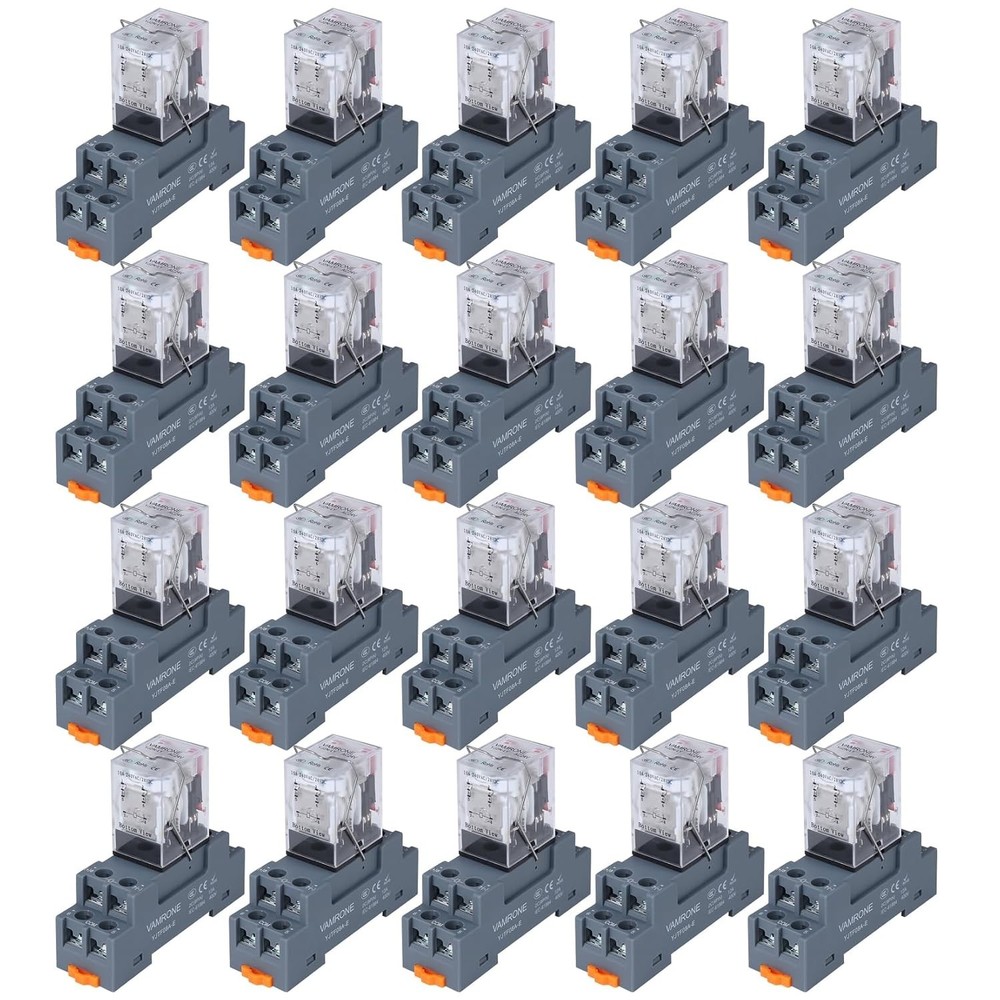 Durable 20PCS DIN Rail Electromagnetic Relays – 10A 24VAC with Plug-in Design