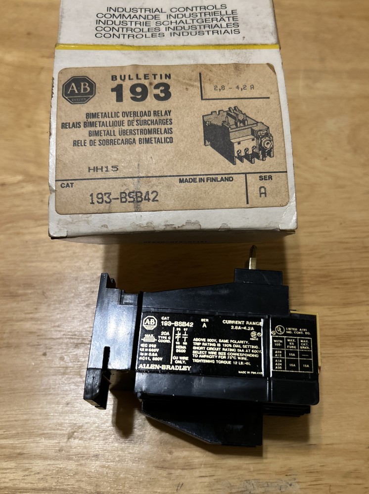Allen Bradley 193-BSB42 Ser B Overload Relay Type 1 3 Pole 2.8 – 4.2 Amp – NEW