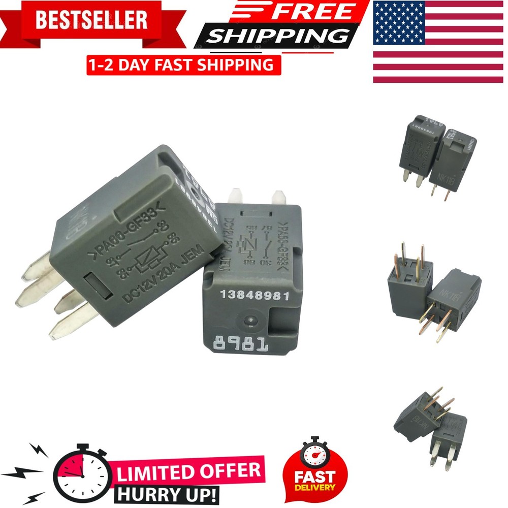 2Pcs 13848981 PA66-GF33 DC12V 20A 4 Pin Power Relay Compatible 13502753 19116962