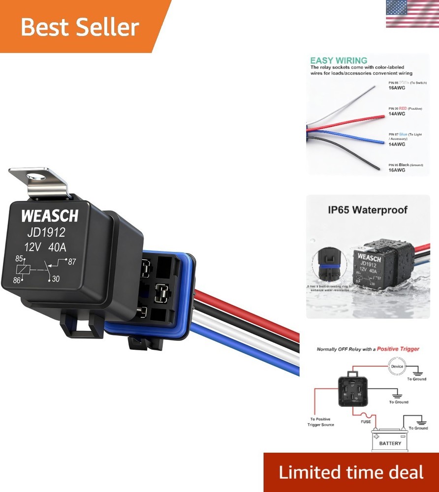 Reliable 12V 40A Waterproof Relay and Harness Set for Car & Boat Applications