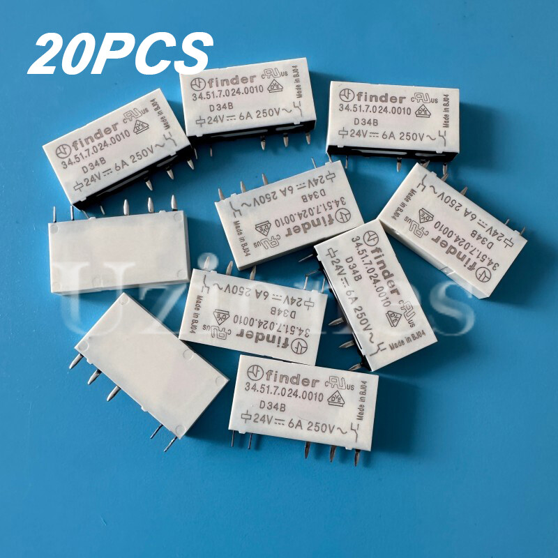 20PCS For Finder 34.51.7.024.0010 Power Relay 24VDC 6A 5Pins PCB Mount SPDT SPDT