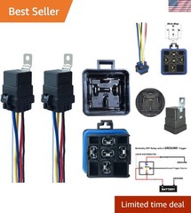 2 Pack 40/30 AMP 12V DC Waterproof Relay Kit with Heavy-Duty Pigtail, 5-PIN S…