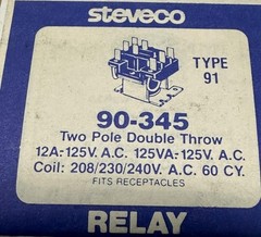 Steveco 90-345 DPDT Contactor 12A 125V AC 208/230/240V AC Coil 60 Hz Type 91