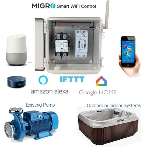 WiFi pool Timer, 2 Pole 50A Lights, 40A 3HP Wireless Control 220V 240V Smart Sw