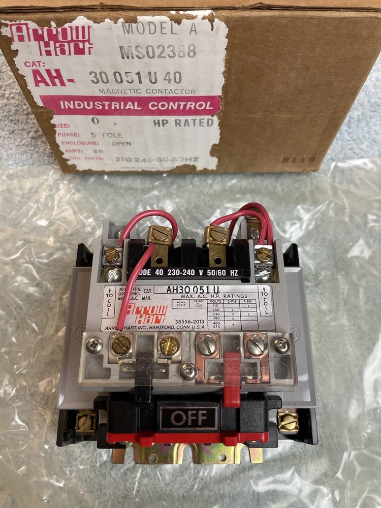 ARROW HART AH30 051 U 40 SIZE 0 20A 240V MAGNET CONTACTOR 5 Pole