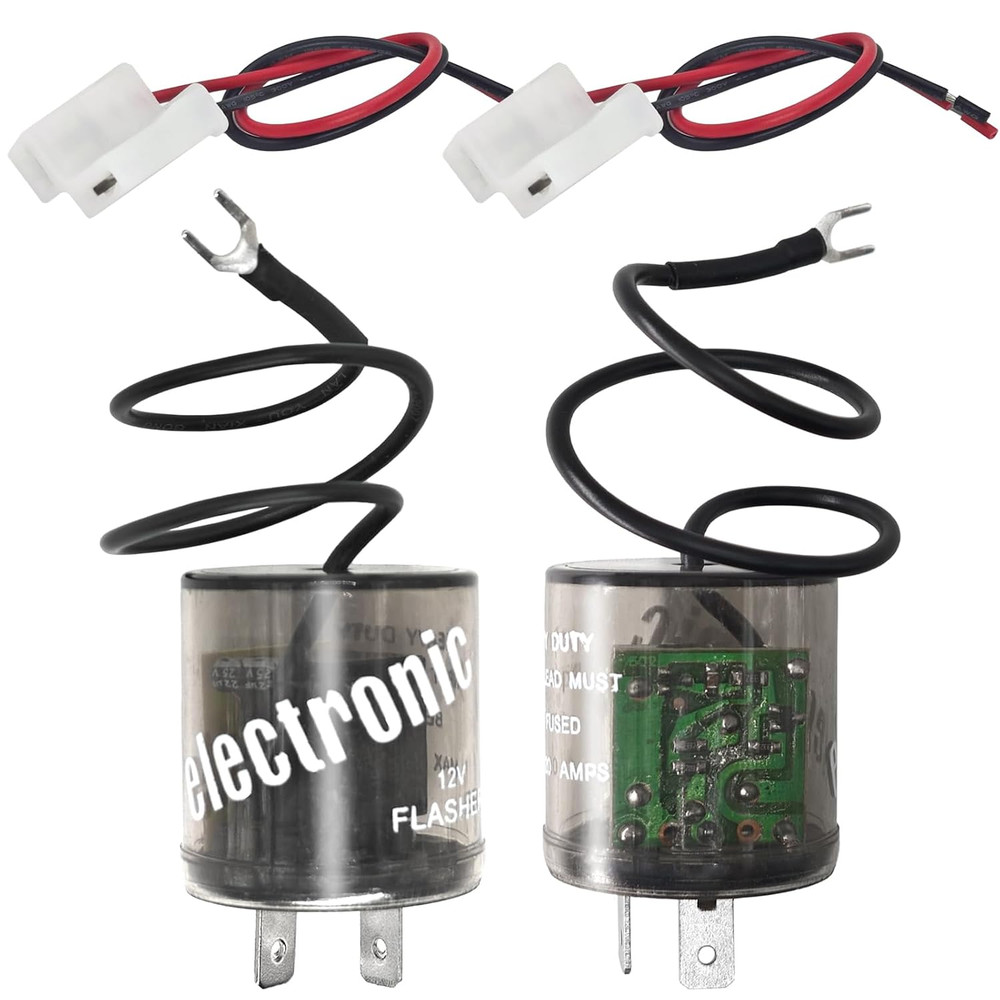 2-Pack 2-Pin LED Flasher Relay with Ground Wire & Connector Pigtail Harness – 12