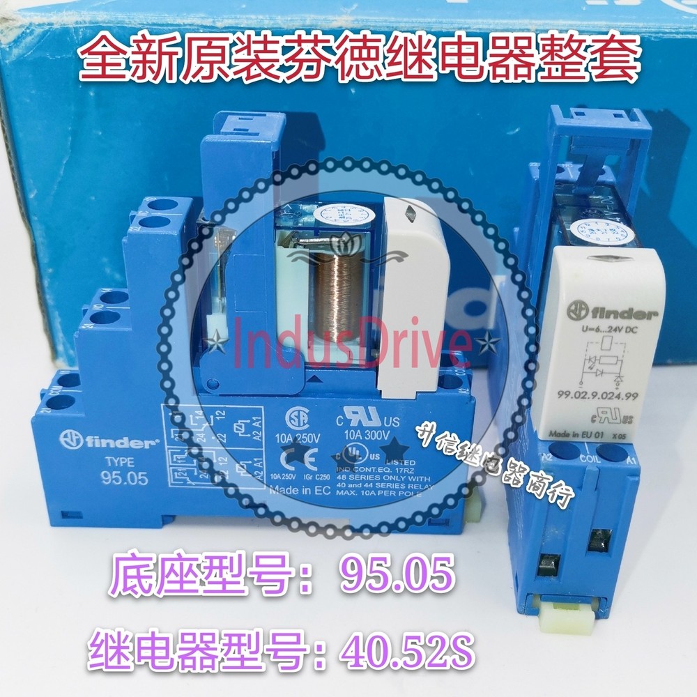 FINDER 40.52.9.024.0000 24VDC Power Relay W/ 95.05+99.02.9.024.99 Socket x2PCS