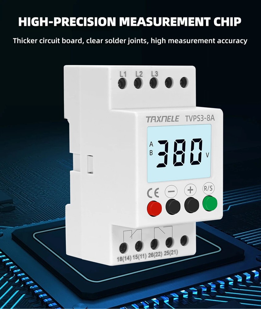3 Phase Voltage Protector Relay Adjustable Over Under Monitoring Meter 380VAC