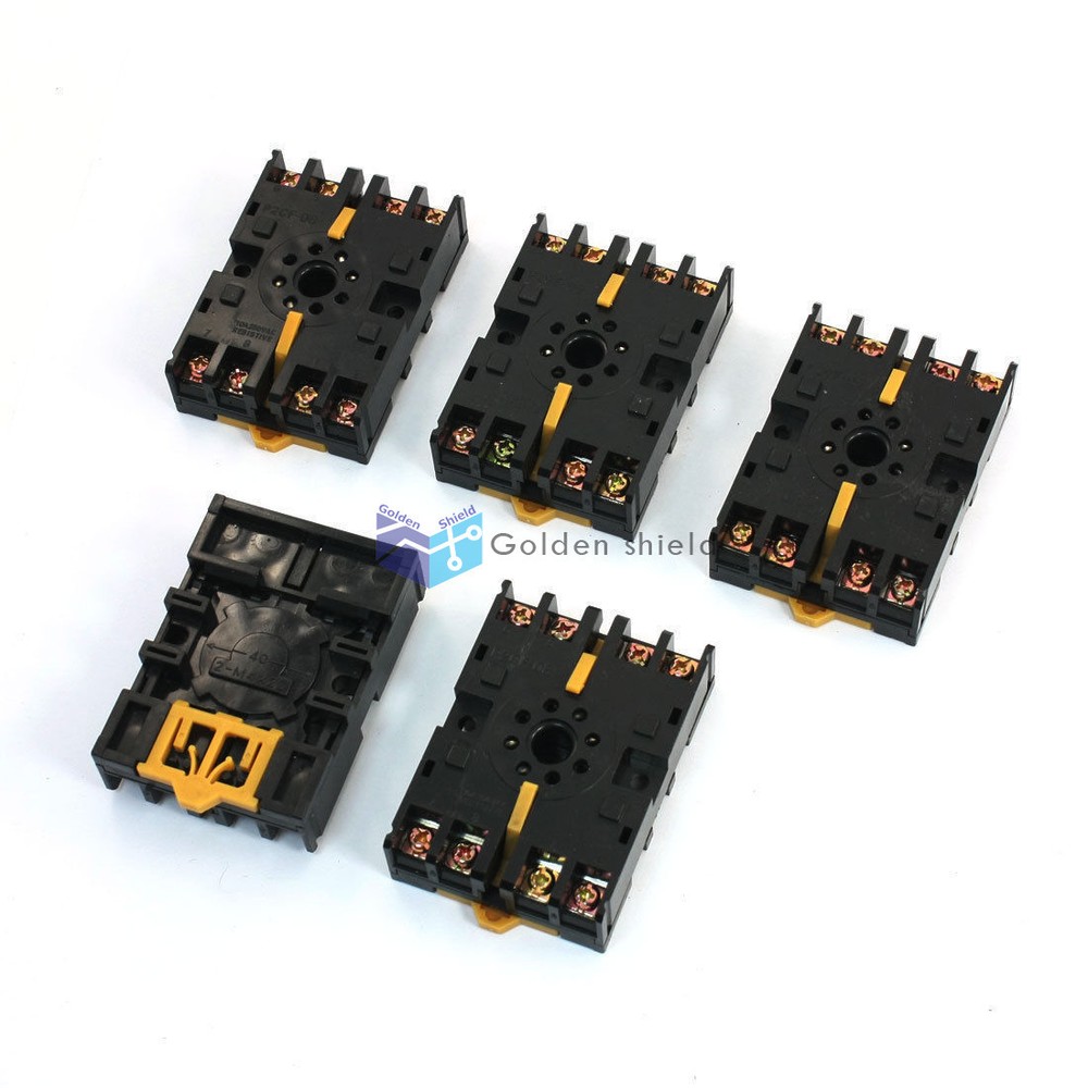 5 Pcs P2CF-08 DIN Rail Mounting 8 Screw Terminal Socket Base 35mm 10A 250VAC✦Kd