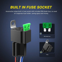 12V DC 30A 4-PIN RELAY W/FUSE + 2/14AWG + 2/16AWG HEAVY DUTY 6″ HARNESS
