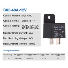 Car Relay 4 Pin 12v 40amp Spst Model No. JD2912-1H-12VDC 40A 14VDC Auto Switc…
