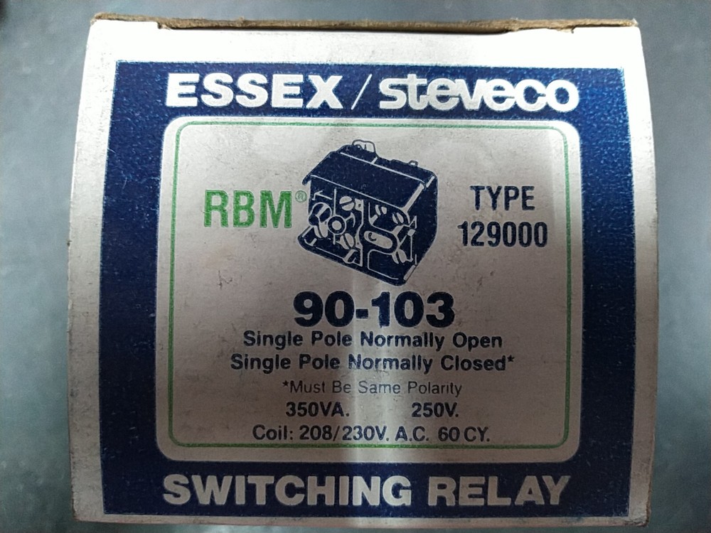 Essex 90-103 Switching Relay 250V 1 N.C. & 1 N.O.; Coil 208/230VAC