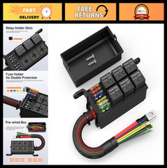 12V Waterproof Relay Box – 6 Way Pre-Wired Fuse Block for Car Marine Boat Automo