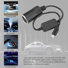 USB C Male to 12V Car Cigarette Lighter Female Adapter Cable, 10W Type C Convert