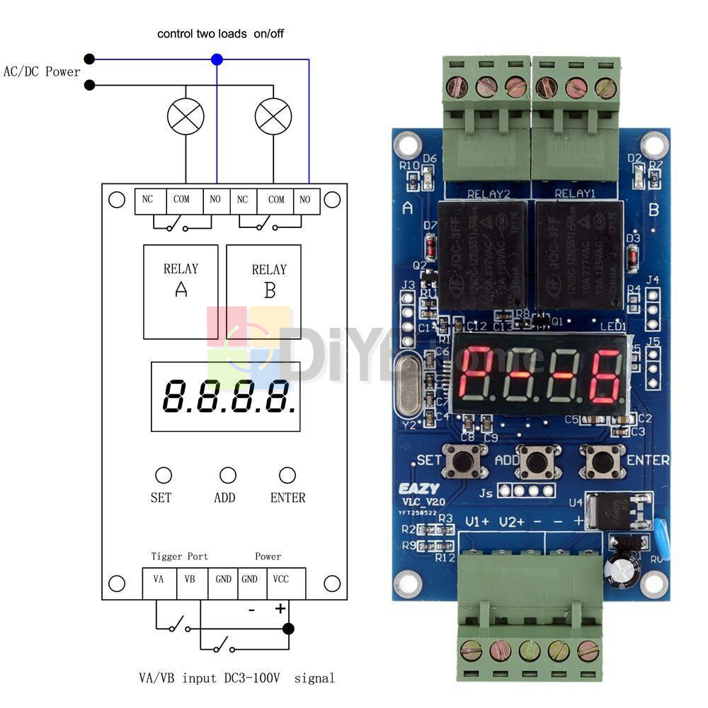 12V Dual Programmable Relay Control Cycle Delay Timer Switch Module EAZY-VLC 2.0
