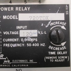 Wilmar Reverse Power Relay 720TDX 120V 50-400 Hz 0-5 Amps 720-TDX