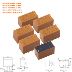Mini Power Relays HK19F-DC3V 5V 9V 12V 24V-SHG 8 Pin 2A Yellow 2NO 2NC