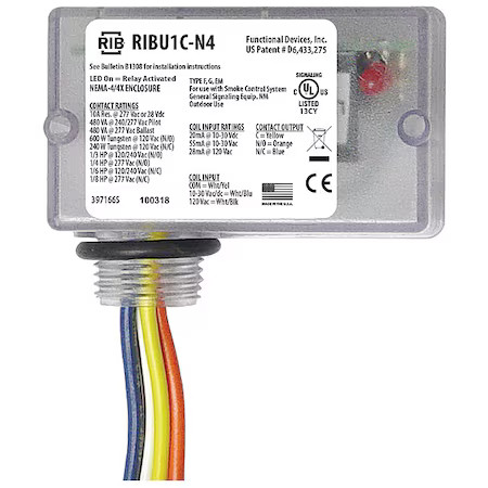 Functional Devices-Rib Ribu1c-N4 Enclosed Pre-Wired Relay, 10A At 277Vac, Spdt
