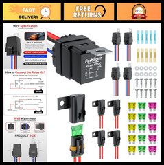 5 Pack Heavy Duty Waterproof Relay Switch 12V with Fuse Holder for Automotive, M