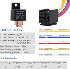 2 Packs Car Relay with Harness Truck Motor Heavy Duty 5-Pin 80A 12V Relay On/Off