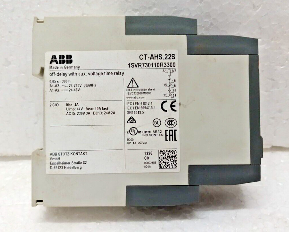 ABB 1SVR730110R3300 CT-AHS.22S Off delay With Aux.Voltage Time Relay