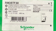 SCHNEIDER RM35TF30 RELAY 3 PHASE 250V 5 AMPS 1/4 HP 50/60HZ OAL 3-1/2″