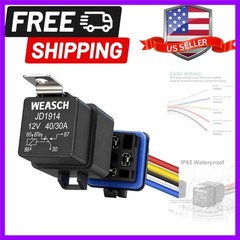 Waterproof Relay Kit, 12V 40A/30A, 5 Pin SPDT, Heavy Duty 14 AWG Tinned Coppe…