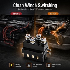 12V 500A Winch Relay Solenoid – 2 Pack Replacement Contactor for 8000-15000lb AT