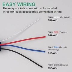 5 Pack Waterproof Relay Kit, 12V 40A, 4 Pin SPST, Heavy Duty 14 AWG Tinned 5