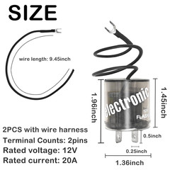 2-Pack 2-Pin LED Flasher Relay with Ground Wire & Connector Pigtail Harness – 12