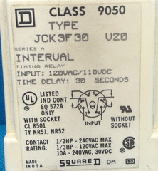 Square D JCK3F30V20 Replacement Class 9050 Electrical Timing Relay