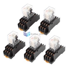 5Pcs HH54PL 4PDT 14 Pin Red LED Power Relay w Socket AC110/120V Coil✦Kd