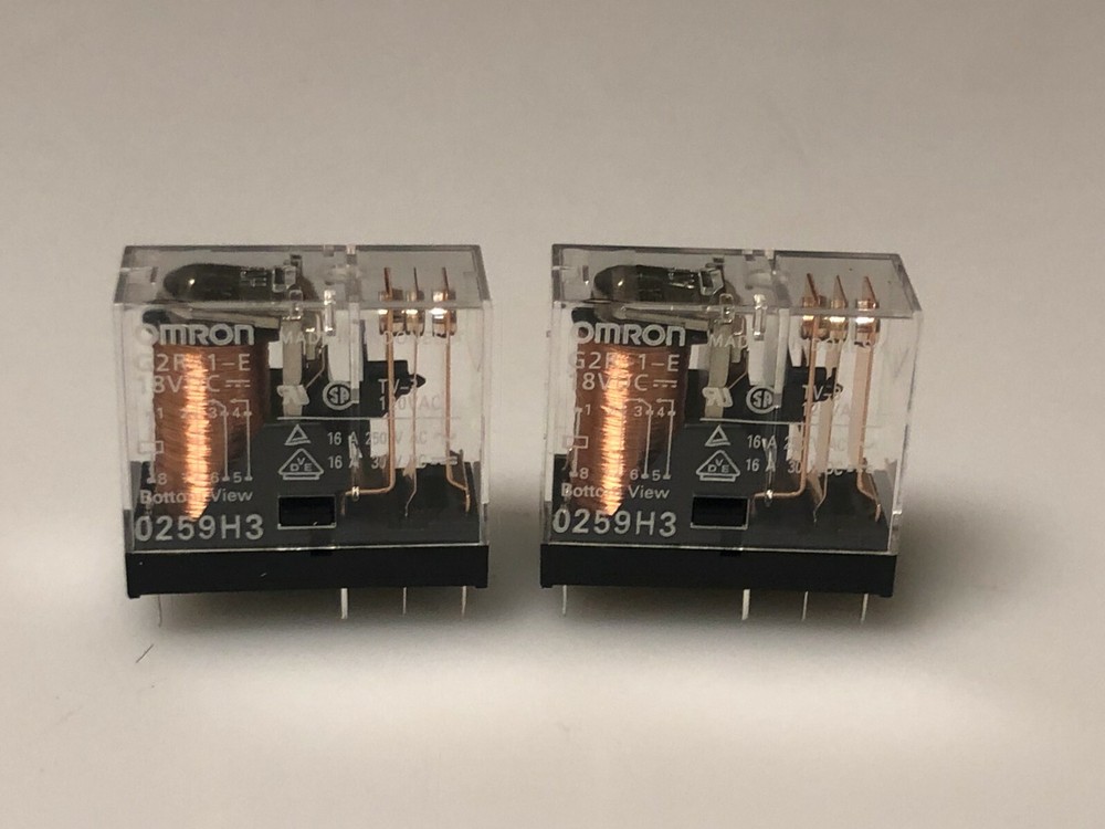 (QTY. 2) OMRON 18VDC 16A SPDT RELAY G2R-1-E DC18 (29 x 13 x 25.5 MM) PC PIN NEW