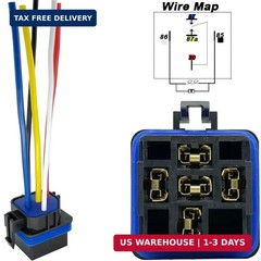 1 Pack 40/30 AMP 12V DC Waterproof Relay Kit with Heavy-Duty Pigtail, 5-PIN SPDT