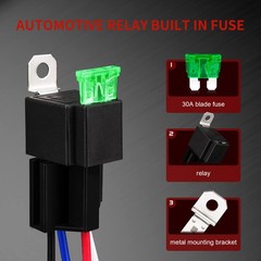 APIELE 4 Pin Relay 12V 40A With 30A Fuse DC SPST Fused Normally Open 1NO With…