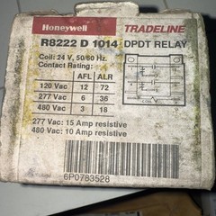 Honeywell Tradeline R8222D1014 DPDT Switching General Purpose Relay 24v Coil