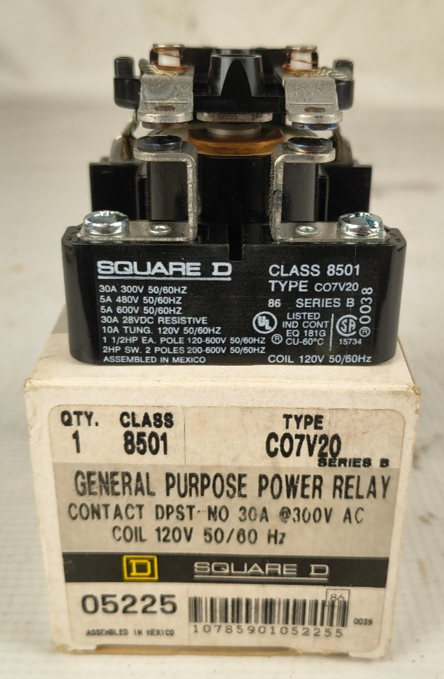 Square D 8501 C07V20 Power Relay DPST-NO 30A 300V Coil 120V – Next Day Option