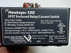Enclosed Relay/Current Switch SPST 20A (24VAC OR DC Coil) Veris Hawkeye 120