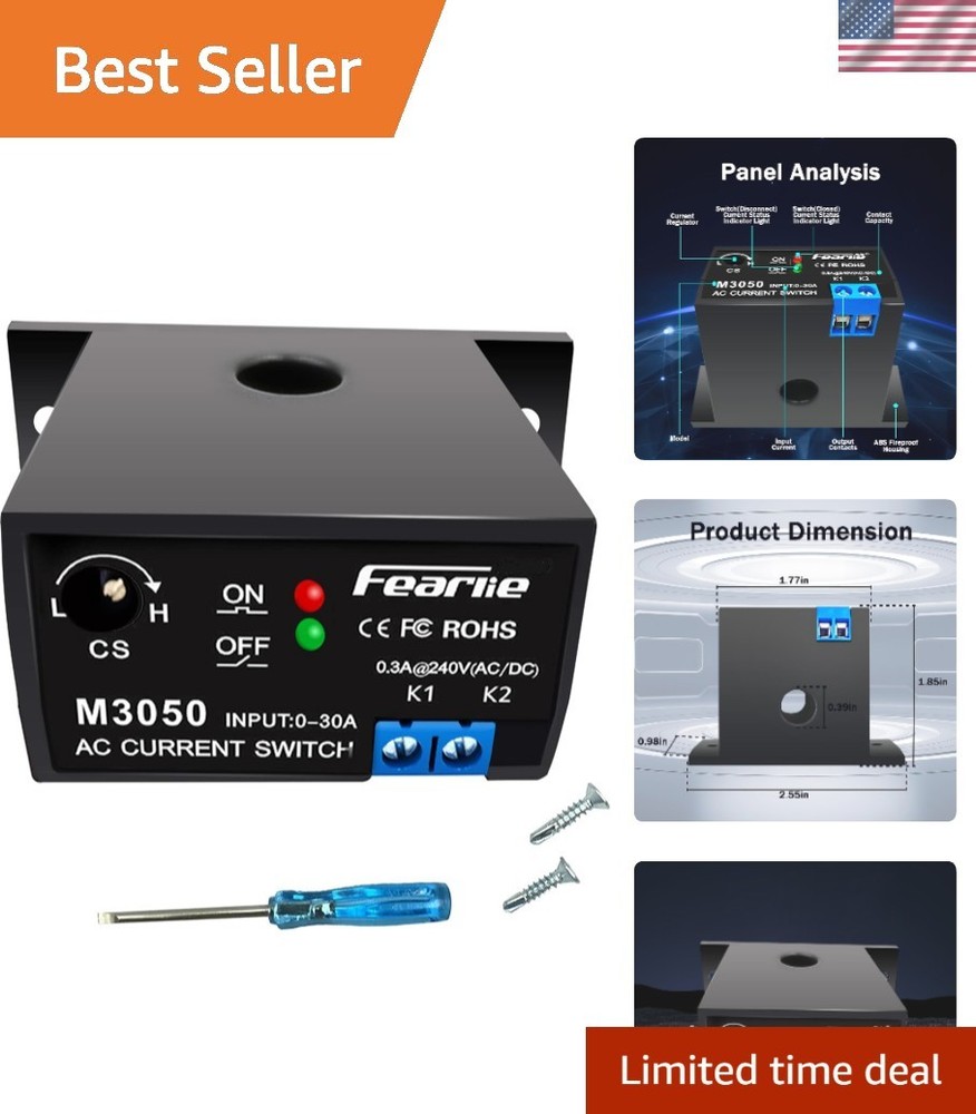 Current Sensing Switch AC 0-30A Digital Monitoring Relay 2.5×0.98×1.85in
