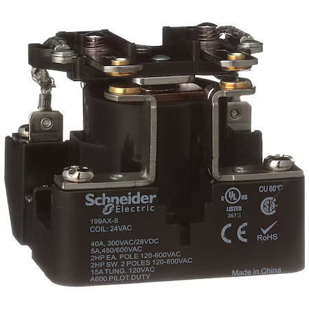 Schneider Electric 199Ax-8 Surface, Open Power Relay, Square, 40 A, 6, Screw