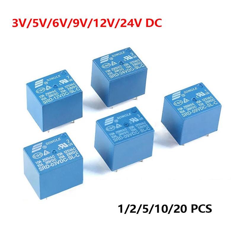 SRD – 3V/5V/6V/9V/12V/24V – SL-A/SL-C Blue Original Relay SPDT 4/5-Pins PCB 10A