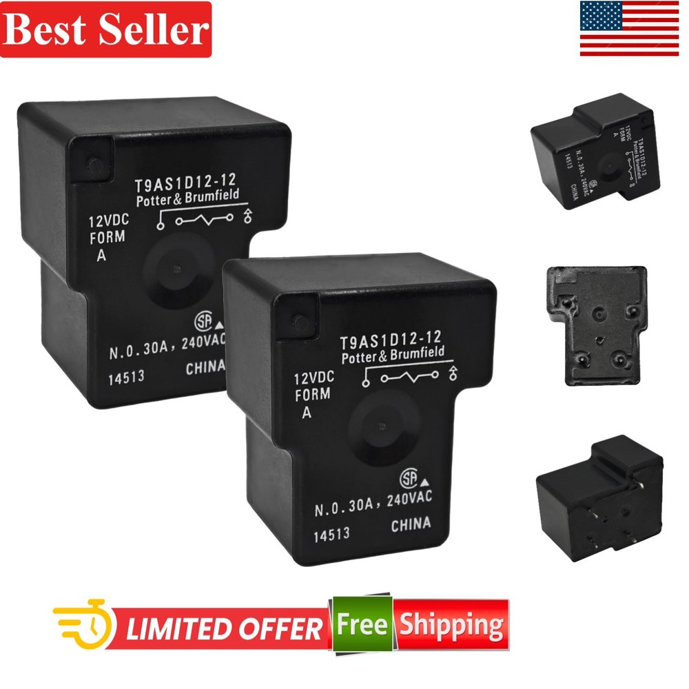 12VDC 30A SPST-NO PCB Power Relay Set of 2 Compatible With PC Board or Panel