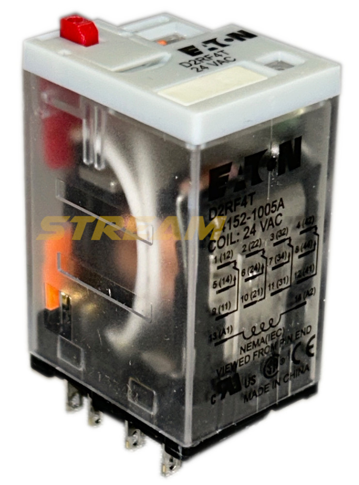 Eaton D2RF4T Ice Cube Relay, 6 Amp, 24 Vac Coil, 14-Blade Terminal, 4PDT