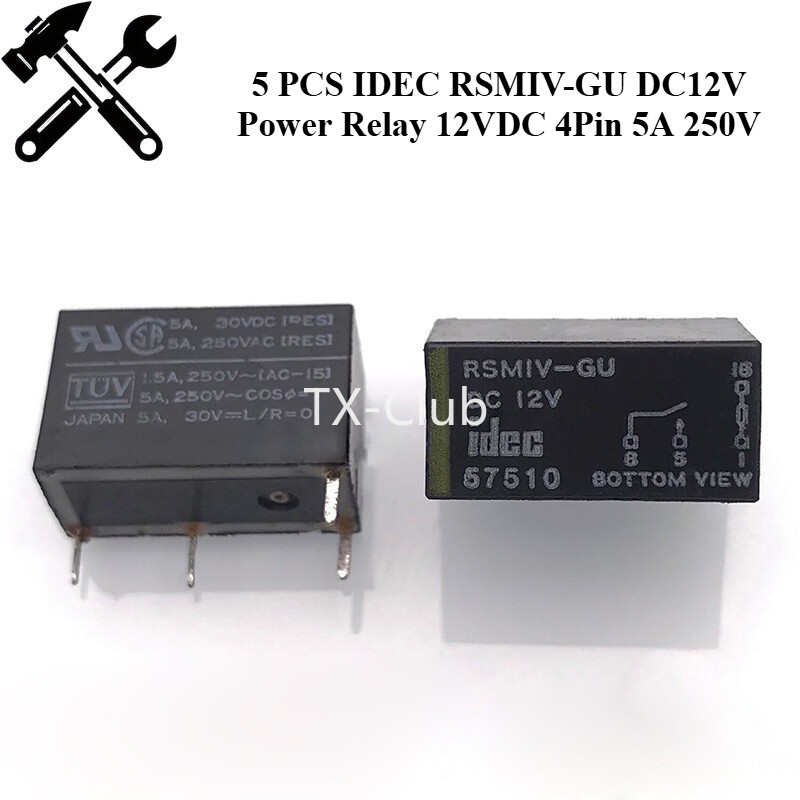 5PCS IDEC RSMIV-GU DC12V Power Relay 12VDC 4Pin 5A 250V